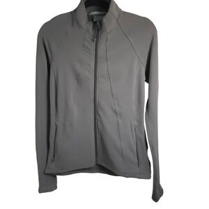 Athleta Gray Herringbone Full Zip Jacket Womens M Stretch Moto Style Zip Pockets